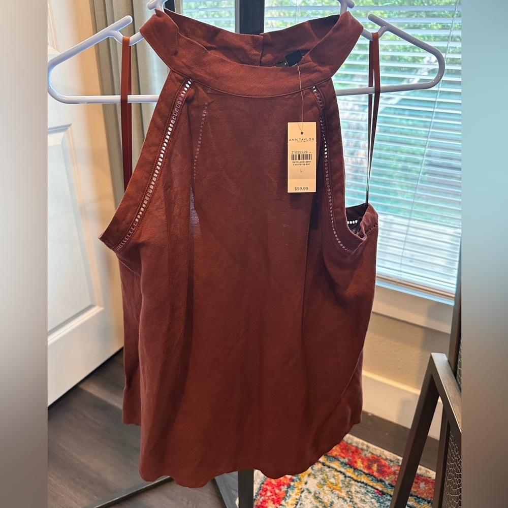 Ann Taylor brown linen sleeveless halter top